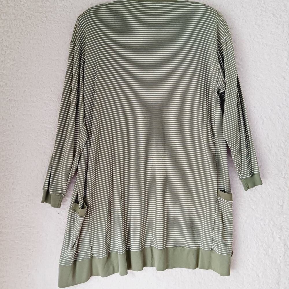 Sweater Cardigan Open Long Line Duster S. Roberts Pockets LS Stripe Size M